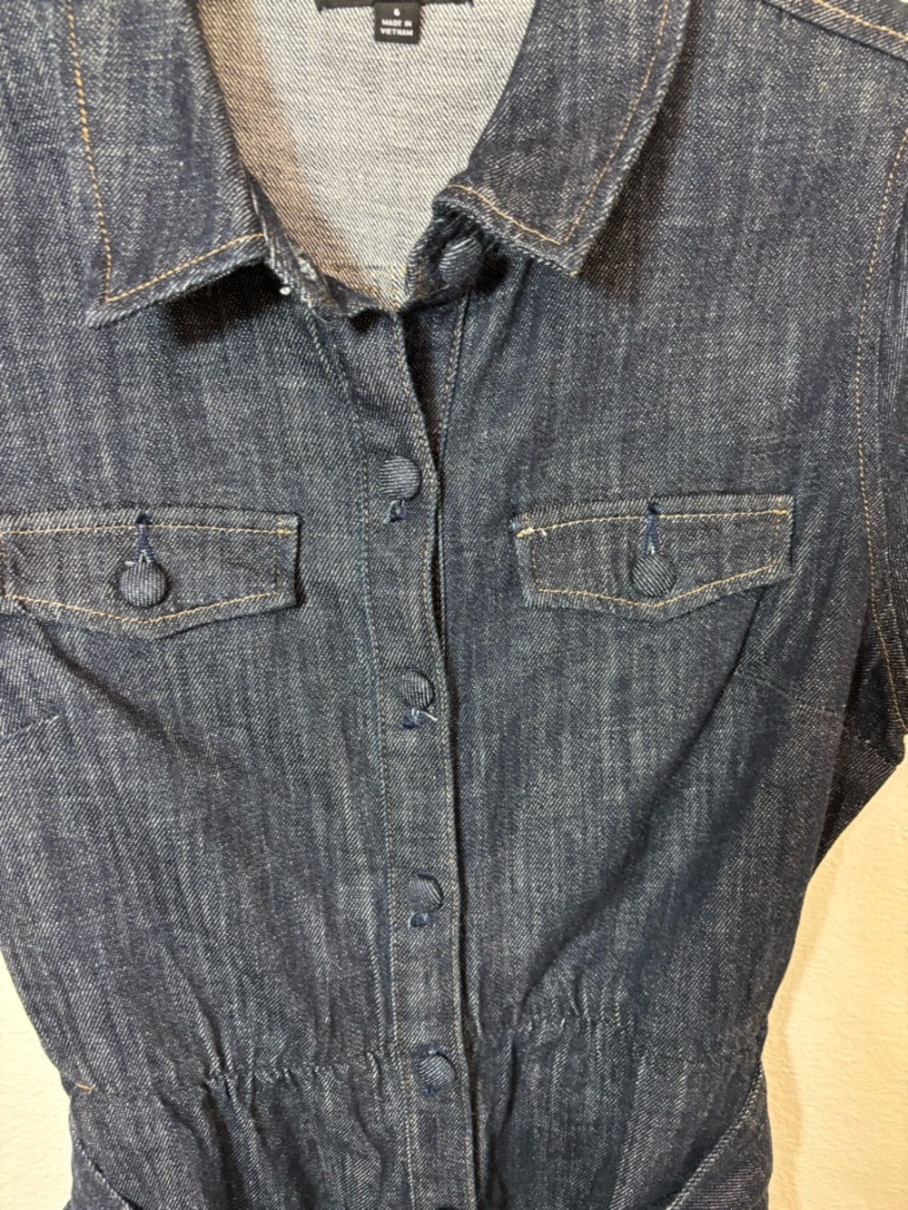J. Crew Dark Indigo Denim Button-Front Midi Dress with Tie Waist business casual - Picture 5 of 6